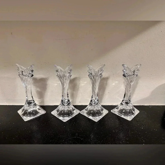 Mikasa set of 4 Clear Crystal "Deco" Single Light Candlestick Holders - Picture 1 of 5